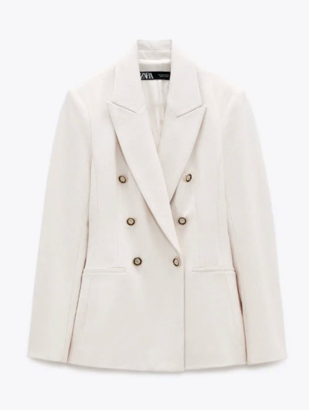 Zara Textured Double Breasted Blazer Ecru Gold Lion Buttons Size M EU M